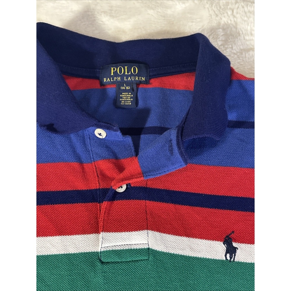 POLO Ralph Lauren Multi Color‎ Striped Polo Shirt Youth Size Lg 14/16 Cotton